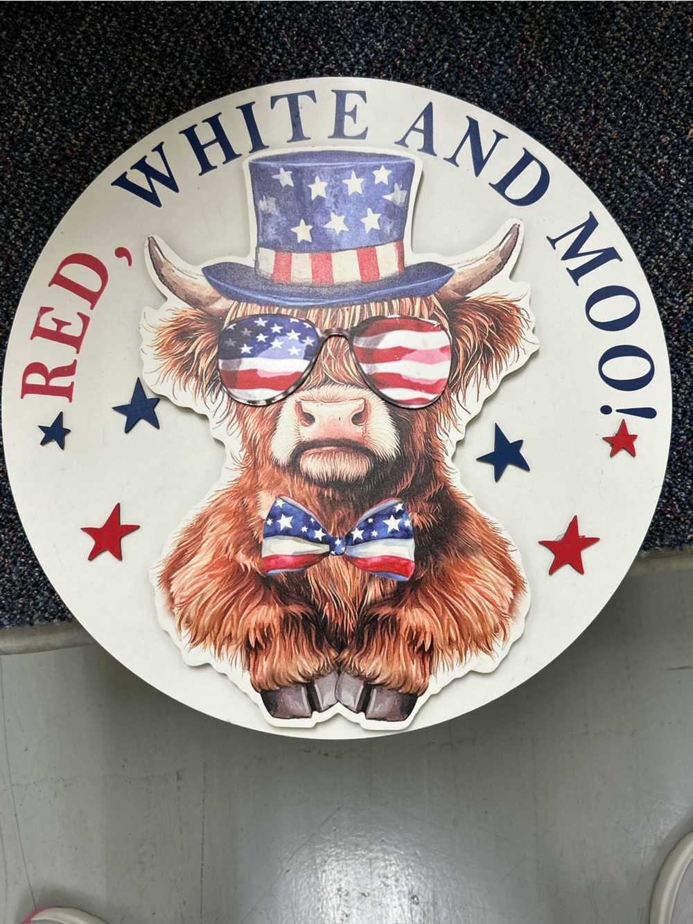 Hobby Lobby Patriotic Red White and Blue Cow Wall Sign - Read